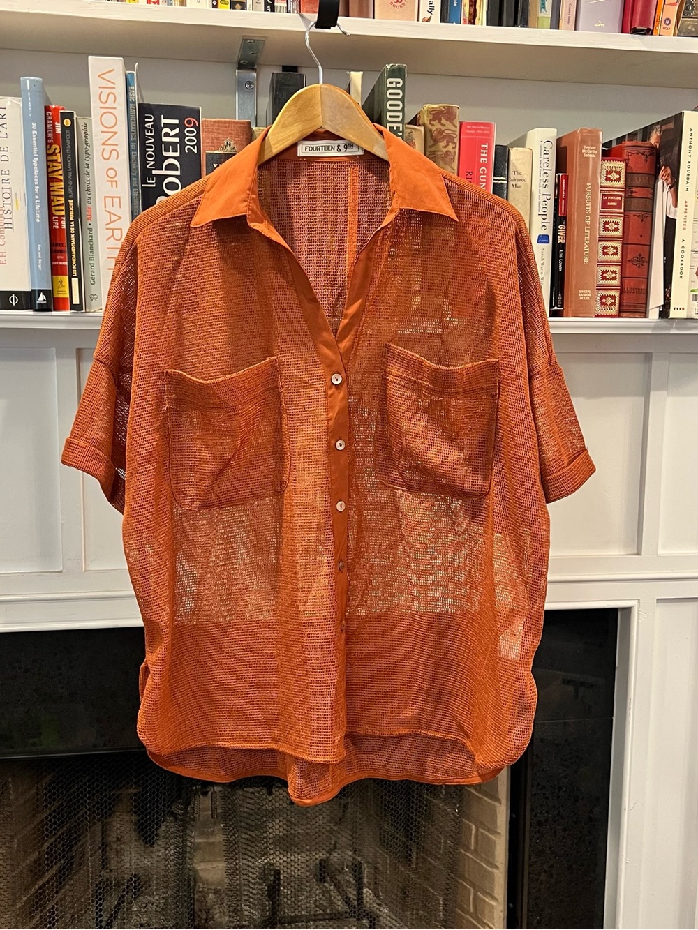 Fourteen & 9th Orange Sheer Button Down Shirt